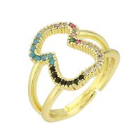 Brass Open Finger Ring, gold color plated, Adjustable & micro pave cubic zirconia & hollow, US Ring 