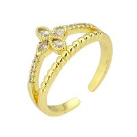 Brass Cuff Finger Ring, gold color plated, Adjustable & micro pave cubic zirconia & hollow, US Ring 