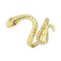 Brass Cuff Finger Ring, Snake, gold color plated, Adjustable & micro pave cubic zirconia, US Ring 