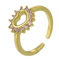 Brass Cuff Finger Ring, Adjustable & fashion jewelry & micro pave cubic zirconia & for woman, golden 