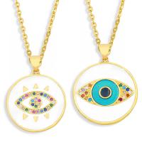Evil Eye Jewelry Necklace, Brass, with 1.97 extender chain, gold color plated & micro pave cubic zirconia & enamel, golden .72 Inch 