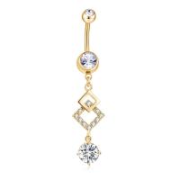 Brass Belly Ring, with Stainless Steel, micro pave cubic zirconia & for woman 