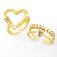 Brass Cuff Finger Ring, gold color plated & micro pave cubic zirconia, golden 