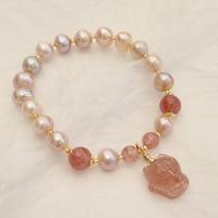 Cultured Freshwater Pearl Bracelets, with Strawberry Quartz, Fox, fashion jewelry & for woman, 7.6-8mm 