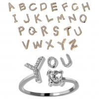 Zinc Alloy Cuff Finger Ring, Alphabet Letter, plated, adjustable & for woman & with rhinestone, US Ring 