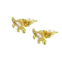 Brass Stud Earring, Dinosaur, gold color plated, micro pave cubic zirconia & for woman 