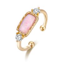 Brass Cuff Finger Ring, with Opal, Adjustable & micro pave cubic zirconia & for woman 