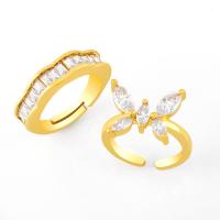 Cubic Zirconia Micro Pave Brass Finger Ring, gold color plated & micro pave cubic zirconia, golden 