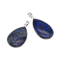 Natural Lapis Lazuli Pendants, Brass, with Lapis Lazuli, Teardrop, blue 