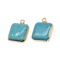Natural Turquoise Pendants, Brass, with turquoise, Square, blue 