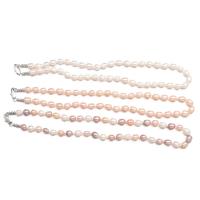 Natural Freshwater Pearl Necklace, with Zinc Alloy, silver color plated, fashion jewelry .72 Inch 