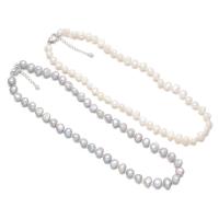 Natural Freshwater Pearl Necklace, with Zinc Alloy, with 1.97 extender chain, silver color plated, fashion jewelry 8-9mm .72 Inch 