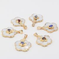Brass Shell Pendants, White Shell, with Gemstone & Brass, Flower, gold color plated, fashion jewelry 