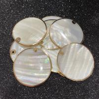 Brass Shell Pendants, White Shell, with Brass, Round, DIY white 