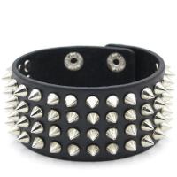 Leatheroid Cord Bracelets, Synthetic Leather, with Stainless Steel, punk style & Unisex, black, 40mm Approx 8.66 Inch 
