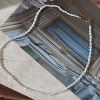 Collar de Perlas Natural de Freshwater, Perlas cultivadas de agua dulce, con oro 14K, Arroz, para mujer, Blanco, 3.5mm, longitud:40 cm, Vendido por Sarta