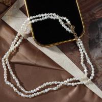 Natural Freshwater Pearl Necklace, with 14K Gold, irregular, for woman, white, 3-4mm Approx 15.75 Inch 