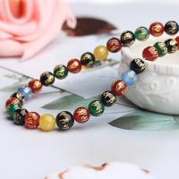 Natürliche Regenbogen Achat Perlen, rund, DIY & verschiedene Größen vorhanden & Golddruck, gemischte Farben, Länge:ca. 15.12 ZollInch, verkauft von Strang