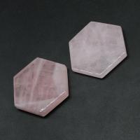 Natural Quartz Pendants, Rose Quartz, Hexagon, no hole, pink 