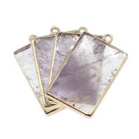 Brass Pendant, with Clear Quartz, Rectangle, white 