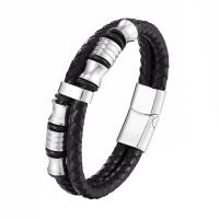 Cowhide Bracelets, with Titanium Steel, plated, Unisex Approx 8.27 Inch 