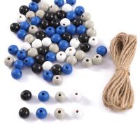Painted Wood Beads, with Linen, DIY 16mm 