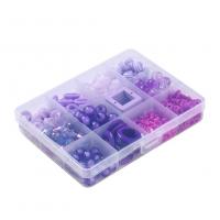 Gemischte Acryl Perlen Schmuck, mit Glasperlen & Polymer Ton & Kristall Faden, DIY, violett, 130x100x22mm, verkauft von Box