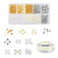 DIY Bracelet Beads Set, Plastic Pearl, Elastic Thread & Stud Earring & iron ring & beads, with Brass & Iron & Zinc Alloy, plated, mixed colors Approx 