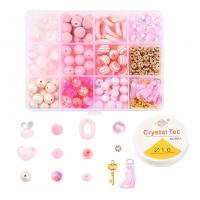 DIY Bracelet Beads Set, Glass Beads, Elastic Thread & Tassel & beads & pendant, with Polymer Clay & Acrylic, pink 