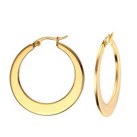 Stainless Steel Hoop Earring, gold color plated, polished & for woman, 35mm 