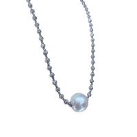 Akoya Cultured Pearls Necklace, with 18K Gold, platinum color plated, for woman, white, 15.6mm Approx 15.75 Inch 