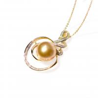 Collier de perles naturel, perles Akoya cultivées, avec Argent sterling 925, pavé de micro zircon & pour femme, doré, 12-13mm Environ 15.75 pouce, Vendu par PC