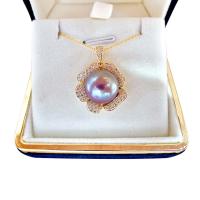 Freshwater Pearl, with 925 Sterling Silver, Flower, gold color plated, micro pave cubic zirconia & for woman, purple, 12-13mm Approx 15.75 Inch 