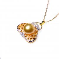 Выращенное жемчужное  ожерелье  Akoya, Акойя культивированные жем, с 925 пробы, Сумка, инкрустированное микро кубического циркония & Женский, Золотой, 12-13mm, длина:Приблизительно 15.75 дюймовый, продается PC