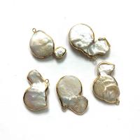 Freshwater Pearl Pendants, with Zinc Alloy, gold color plated, DIY, white, 18x30- 