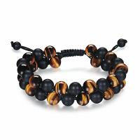 Gemstone Woven Ball Bracelets, Tiger Eye, with Black Agate, handmade, Double Layer & Unisex Approx 7.5-11.8 Inch 
