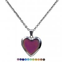 выцветающее ожерелье эмали, нержавеющая сталь, с Латунь, Сердце, Другое покрытие, Женский & Эпоксидная стикер & настроение эмаль, разноцветный длина:50 см, продается PC