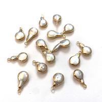 Freshwater Pearl Pendants, with Zinc Alloy, gold color plated, fashion jewelry, white, 8x10- 