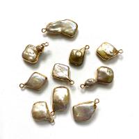 Freshwater Pearl Pendants, with Zinc Alloy, gold color plated, fashion jewelry, white, 10x20- 