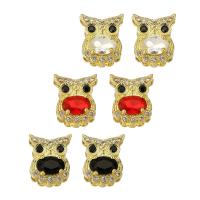 Cubic Zirconia Micro Pave Slide Charm, Brass, Owl, gold color plated, fashion jewelry & DIY & micro pave cubic zirconia & for woman, golden Approx 2mm 