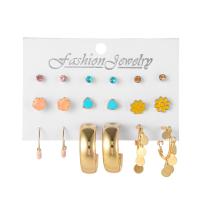 Zinc Alloy Earring Set, gold color plated, nine pieces & for woman & with rhinestone, 4mm, 8mm, 32mm 