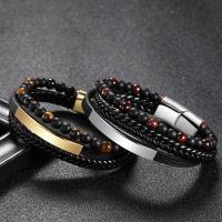 Leatheroid Cord Bracelets, Leather, with Gemstone & Stainless Steel, multilayer & Unisex 6mm Approx 8.07 Inch 
