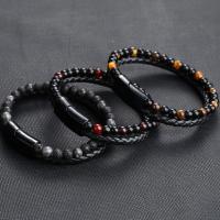 Leatheroid Cord Bracelets, Leather, with Gemstone & Zinc Alloy, Double Layer & Unisex Approx 8.07 Inch 