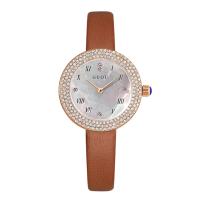 Uhrenarbänder für Frauen, Zinklegierung, mit Leder & Stahl & Glas, japanische Bewegung, mit Strass, keine, 180x30x8mm, verkauft von PC