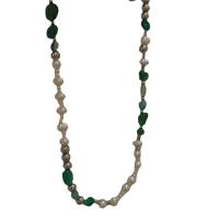 Natural Freshwater Pearl Necklace, Titanium Steel, with Freshwater Pearl & Green Quartz, for woman, mixed colors cm 