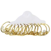 Edelstahl Hoop Ohrringe, mit ABS-Kunststoff-Perlen, rund, goldfarben plattiert, 6 Stück & Modeschmuck & für Frau & mit Strass, goldfarben, 35x38x6mm, 6PaarePärchen/setzen, verkauft von setzen