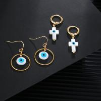 Evil Eye Earrings, Brass, with Shell, real gold plated & for woman 
