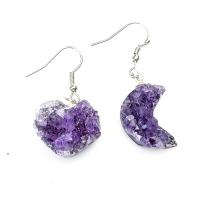 Amethyst Drop Earring, with Zinc Alloy, silver color plated, fashion jewelry purple, 25-40mm 