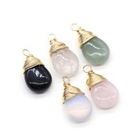 Gemstone Zinc Alloy Pendants, with brass wire, Teardrop, gold color plated, DIY 