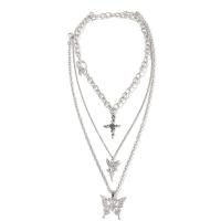 Fashion Multi Layer Necklace, Zinc Alloy, plated, Unisex, silver color 